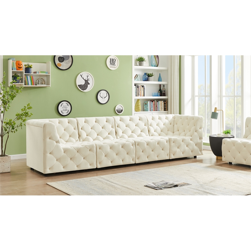 meridian furniture tuft cream velvet modular sofa