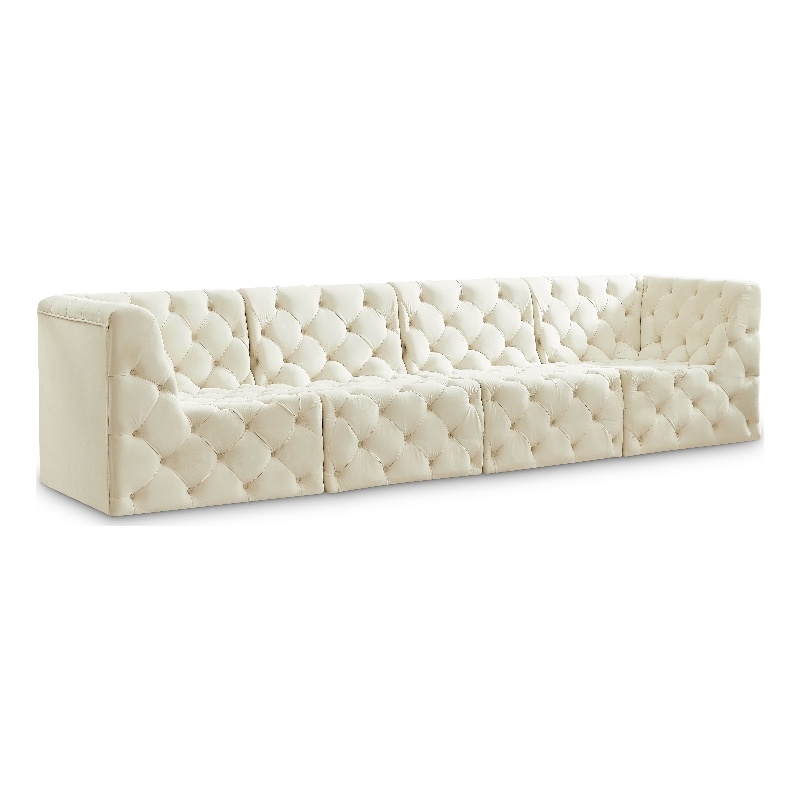 meridian furniture tuft cream velvet modular sofa