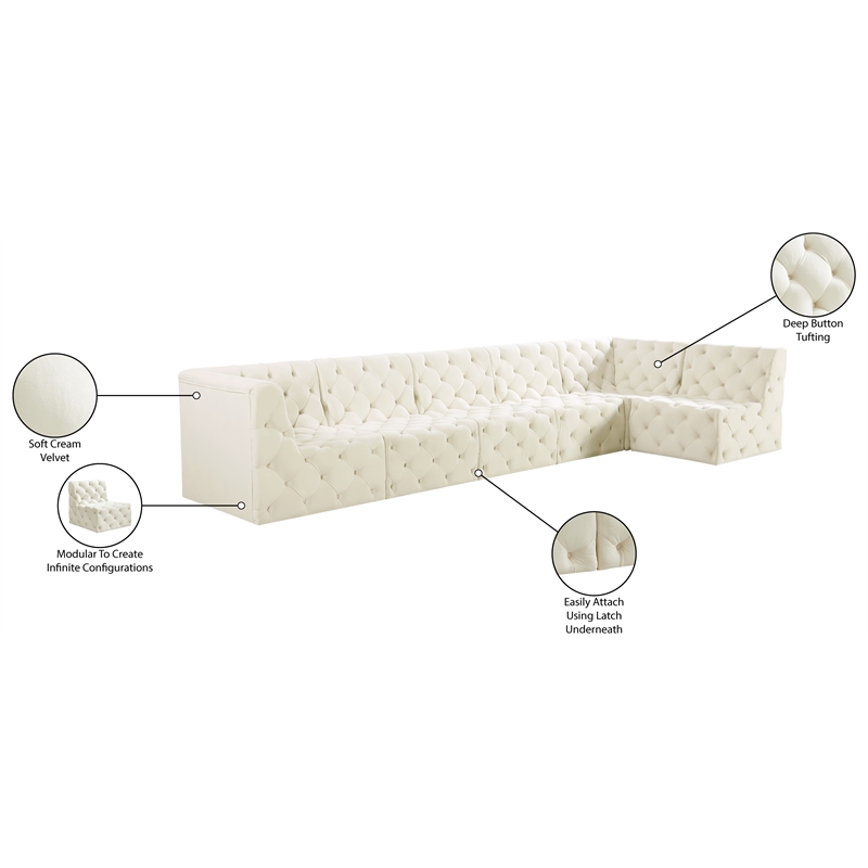 Meridian Furniture Tuft Cream Velvet Modular Sectional