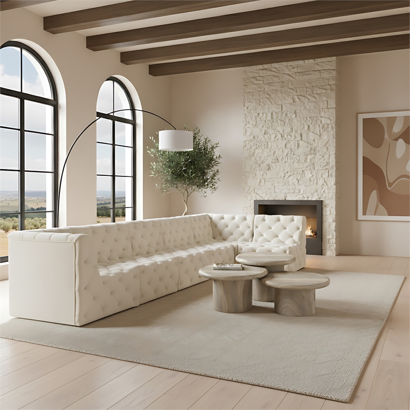 Meridian Furniture Tuft Cream Velvet Modular Sectional