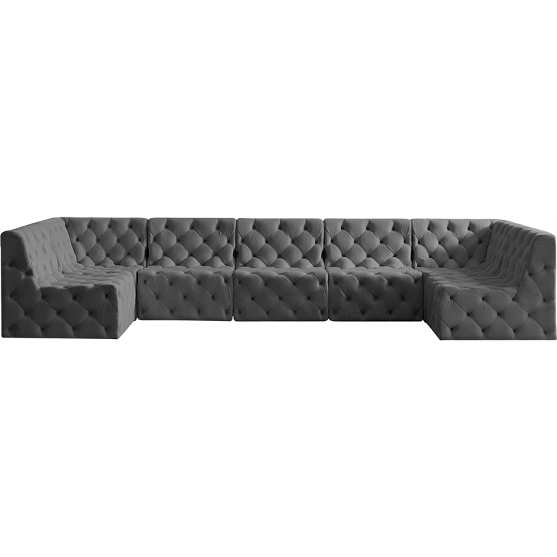Meridian Furniture Tuft Grey Velvet Modular Sectional
