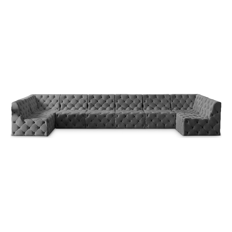 Meridian Furniture Tuft Grey Velvet Modular Sectional