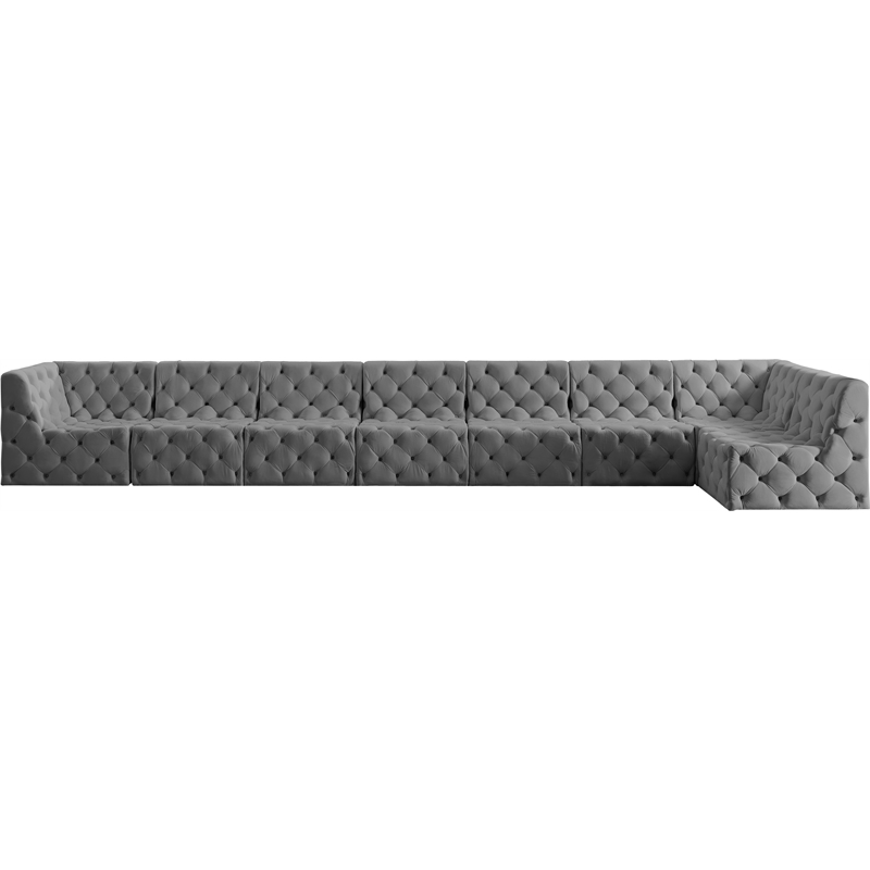 Meridian Furniture Tuft Grey Velvet Modular Sectional