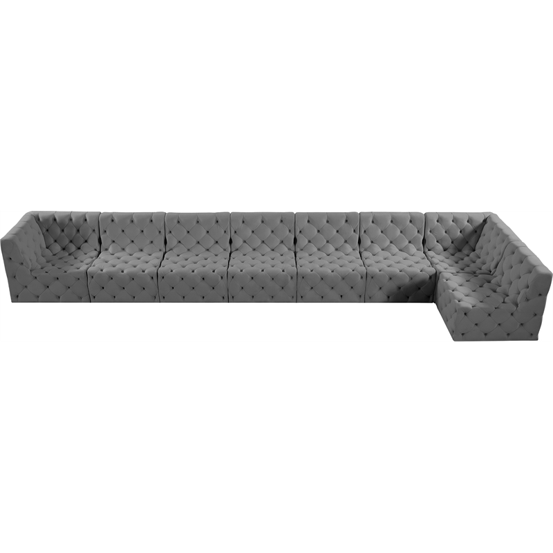 Meridian Furniture Tuft Grey Velvet Modular Sectional