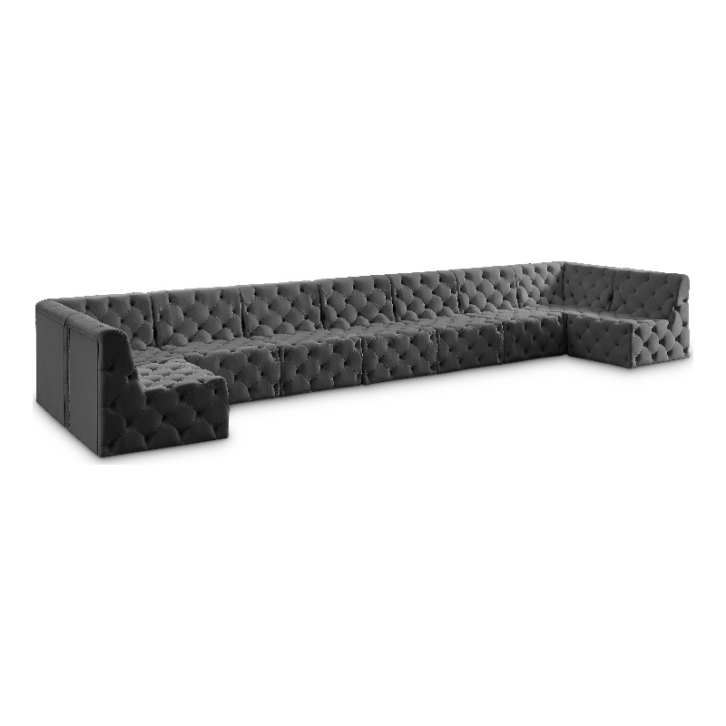 Meridian Furniture Tuft Grey Velvet Modular Sectional