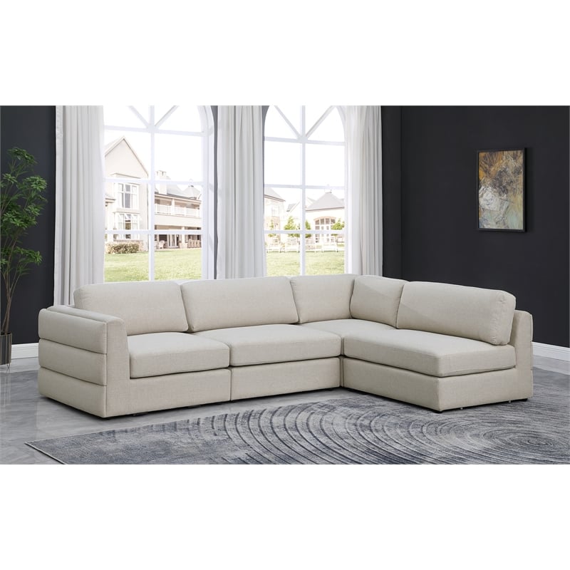 Meridian Furniture Beckham Beige Durable Linen Textured Fabric Modular Sectional