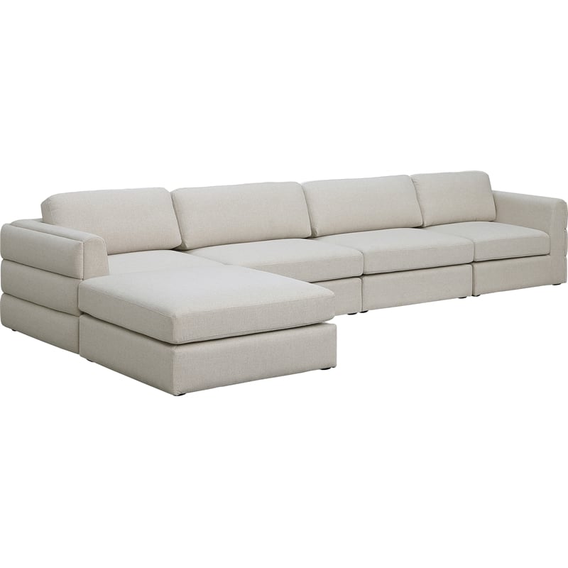Meridian Furniture Beckham Beige Durable Linen Textured Fabric Modular Sectional