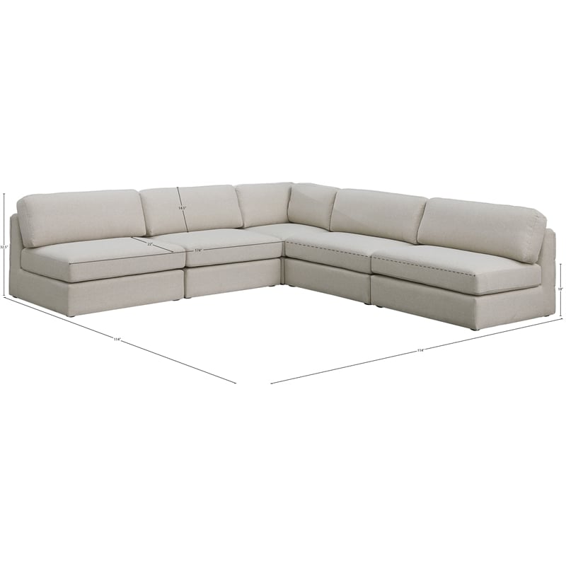 Meridian Furniture Beckham Beige Durable Linen Textured Fabric Modular Sectional