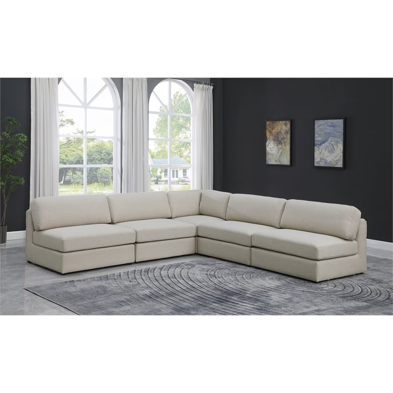 Meridian Furniture Beckham Beige Durable Linen Textured Fabric Modular Sectional