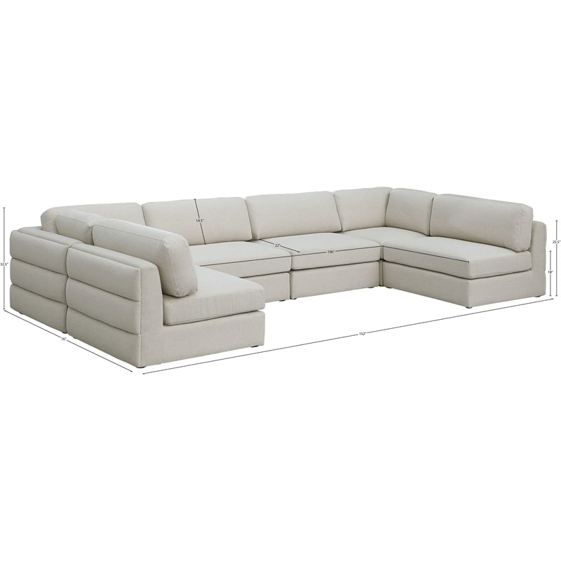 Meridian Furniture Beckham Beige Durable Linen Textured Fabric Modular Sectional