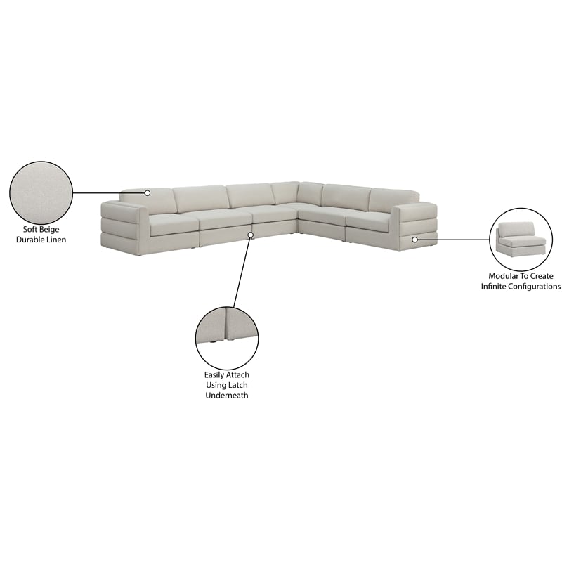 Meridian Furniture Beckham Beige Durable Linen Textured Fabric Modular Sectional