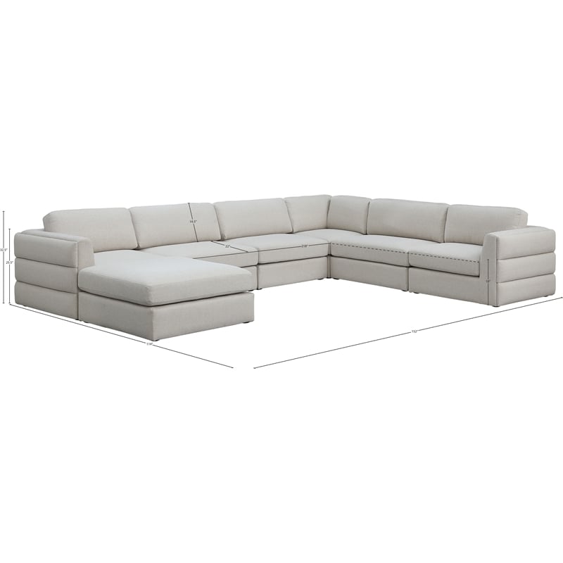 Meridian Furniture Beckham Beige Durable Linen Textured Fabric Modular Sectional