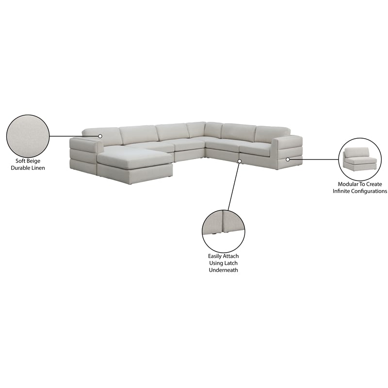 Meridian Furniture Beckham Beige Durable Linen Textured Fabric Modular Sectional