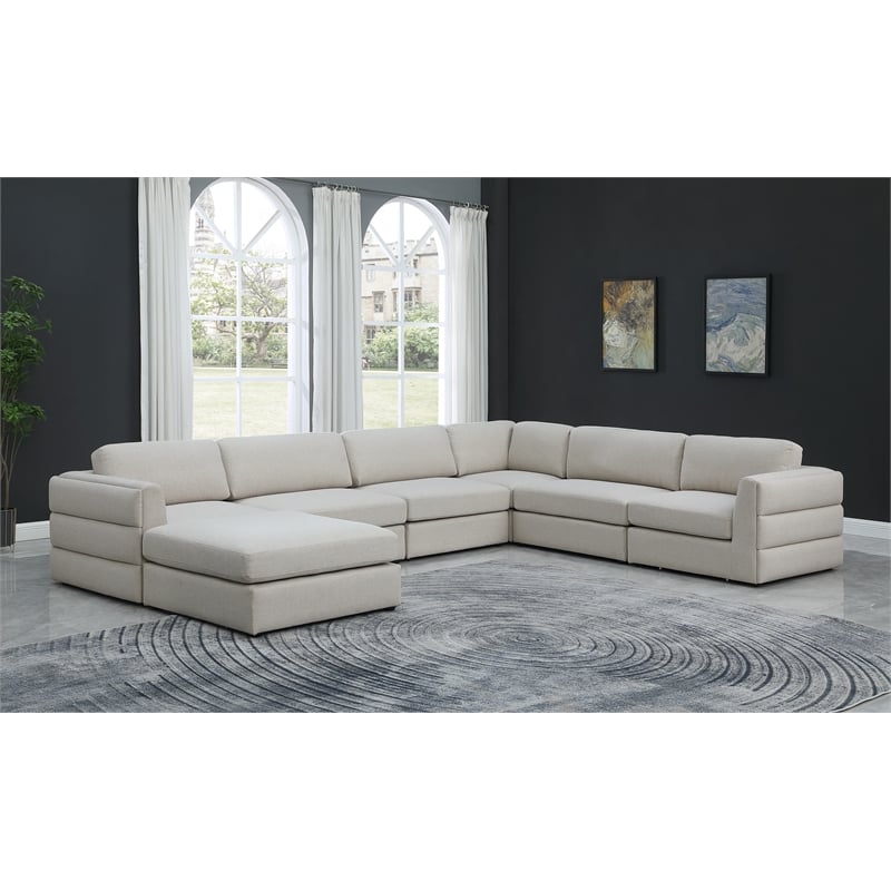 Meridian Furniture Beckham Beige Durable Linen Textured Fabric Modular Sectional