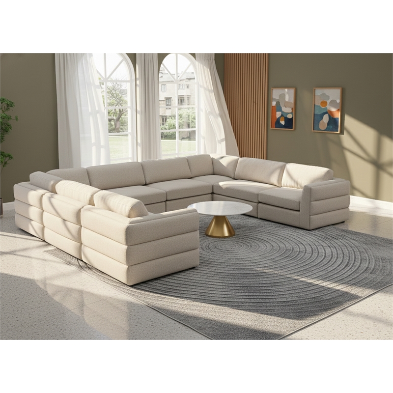 Meridian Furniture Beckham Beige Durable Linen Textured Fabric Modular Sectional