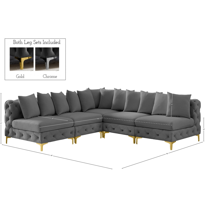 Meridian Furniture Tremblay Grey Velvet Modular Sectional