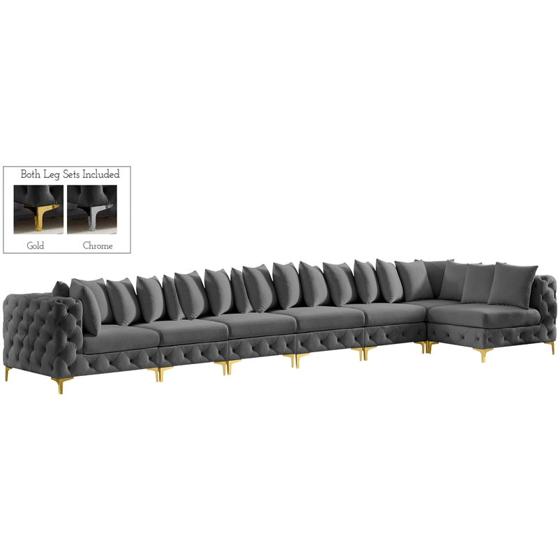 Meridian Furniture Tremblay Grey Velvet Modular Sectional