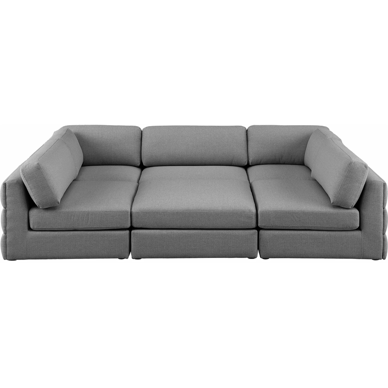 Meridian Furniture Beckham Grey Durable Linen Textured Fabric Modular Sectional