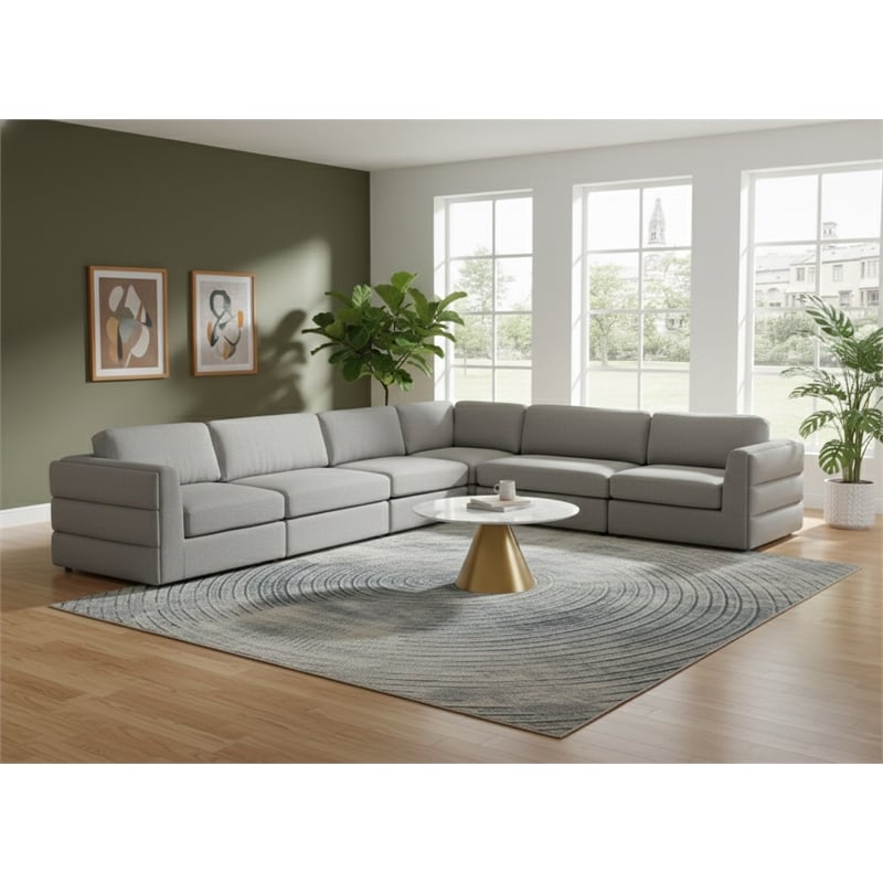 Meridian Furniture Beckham Grey Durable Linen Textured Fabric Modular Sectional