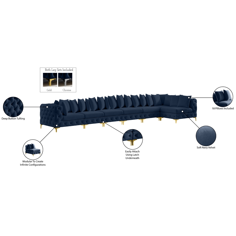 Meridian Furniture Tremblay Navy Velvet Modular Sectional