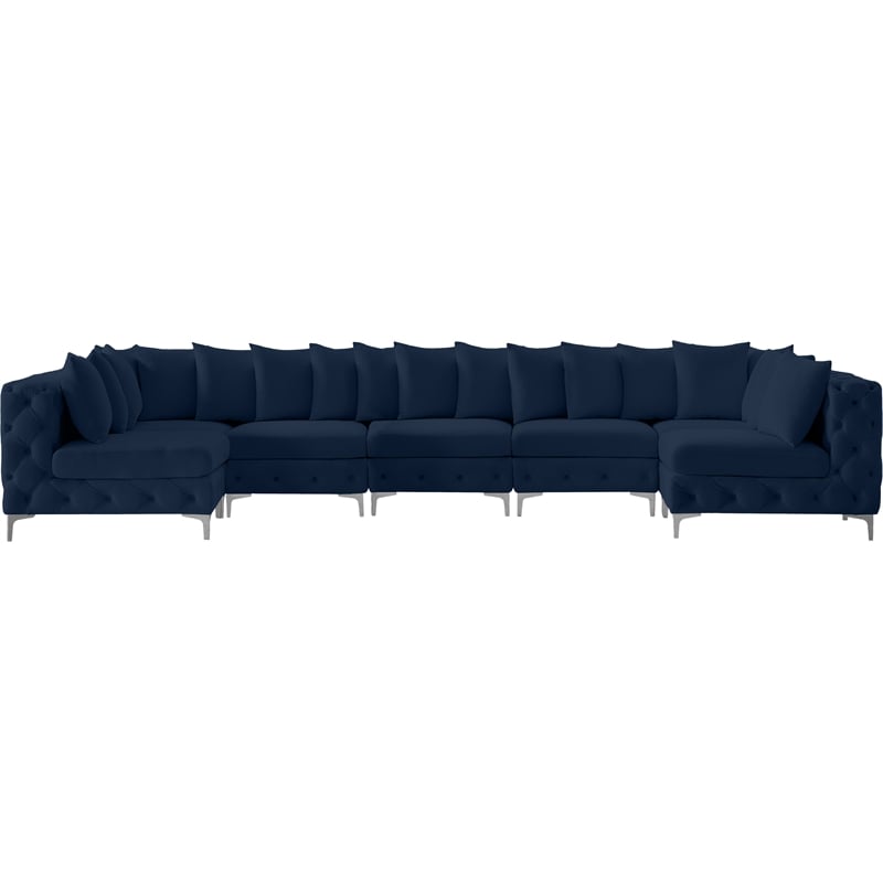 Meridian Furniture Tremblay Velvet Modular Sectional/Pillow in Navy/Gold-Chrome