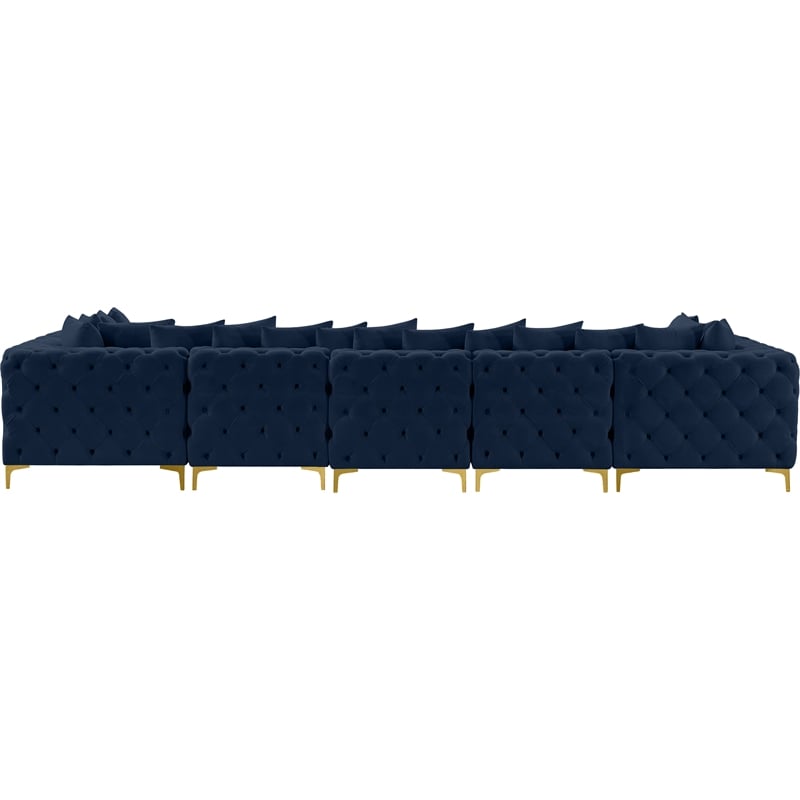 Meridian Furniture Tremblay Velvet Modular Sectional/Pillow in Navy/Gold-Chrome