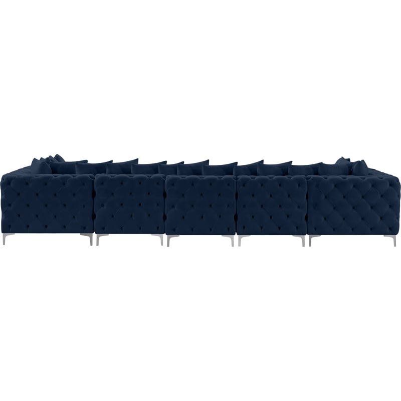Meridian Furniture Tremblay Velvet Modular Sectional/Pillow in Navy/Gold-Chrome