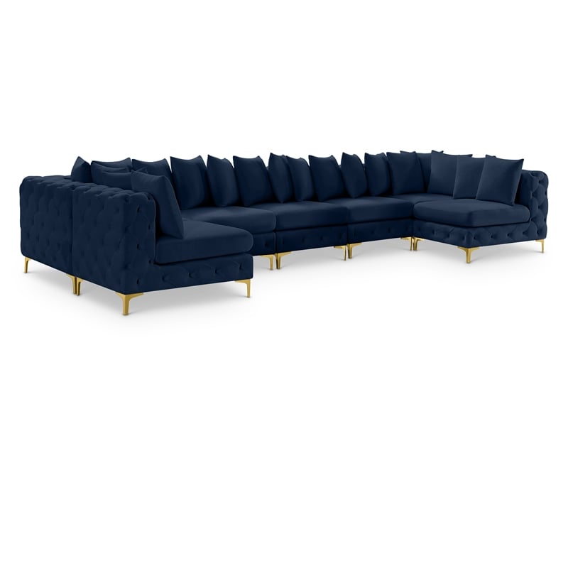 Meridian Furniture Tremblay Velvet Modular Sectional/Pillow in Navy/Gold-Chrome
