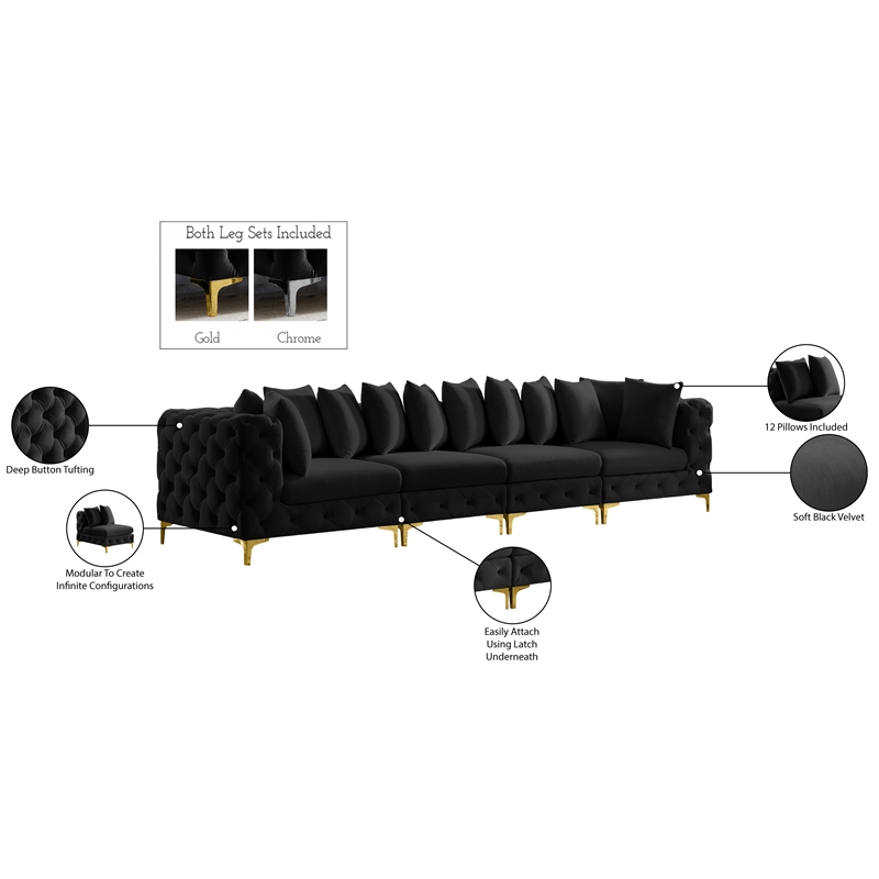Meridian Furniture Tremblay Black Velvet Modular Sofa