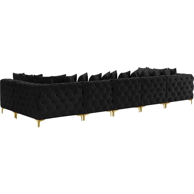 Meridian Furniture Tremblay Velvet Modular Sectional/Pillow in Black/Gold-Chrome