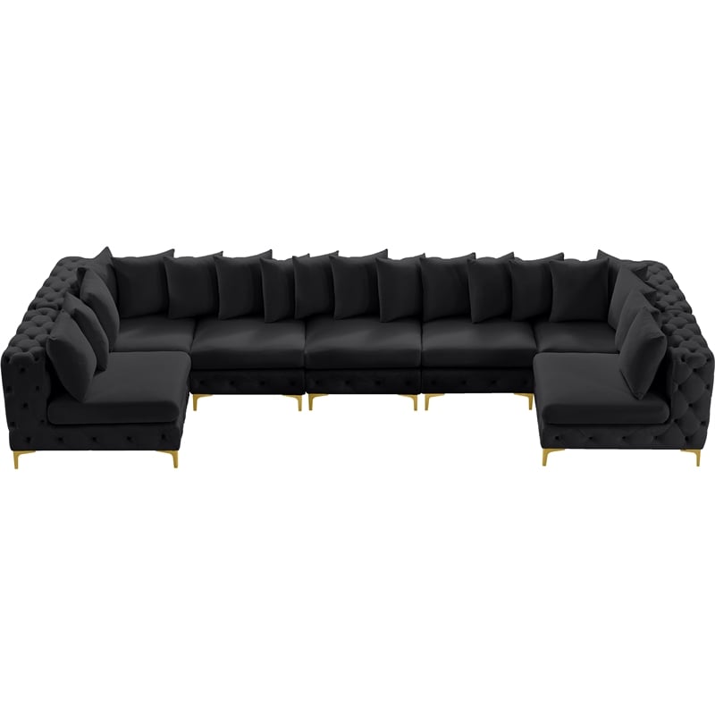 Meridian Furniture Tremblay Velvet Modular Sectional/Pillow in Black/Gold-Chrome