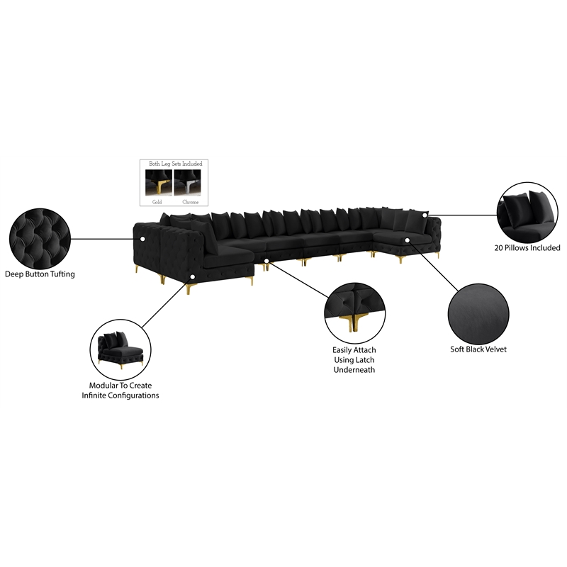 Meridian Furniture Tremblay Black Velvet Modular Sectional