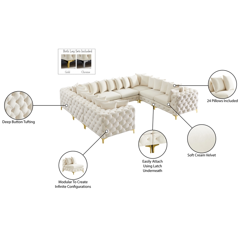 Meridian Furniture Tremblay Cream Velvet Modular Sectional