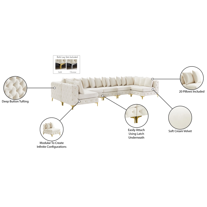 Meridian Furniture Tremblay Cream Velvet Modular Sectional