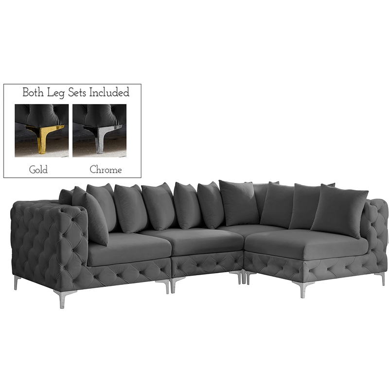 Meridian Furniture Tremblay Grey Velvet Modular Sectional