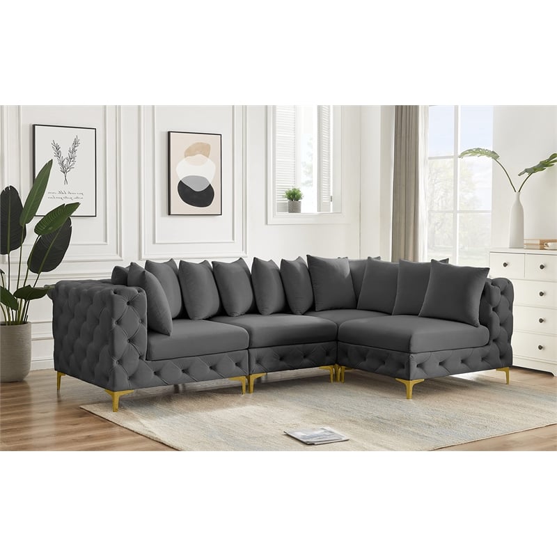 Meridian Furniture Tremblay Grey Velvet Modular Sectional