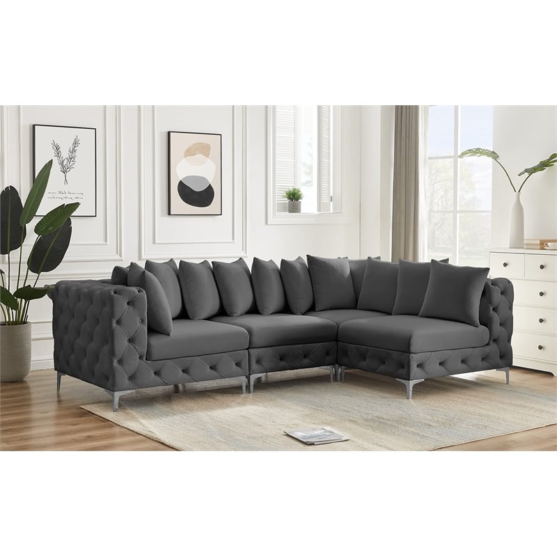Meridian Furniture Tremblay Grey Velvet Modular Sectional