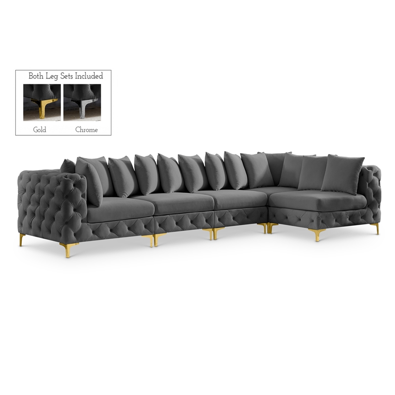 Meridian Furniture Tremblay Grey Velvet Modular Sectional