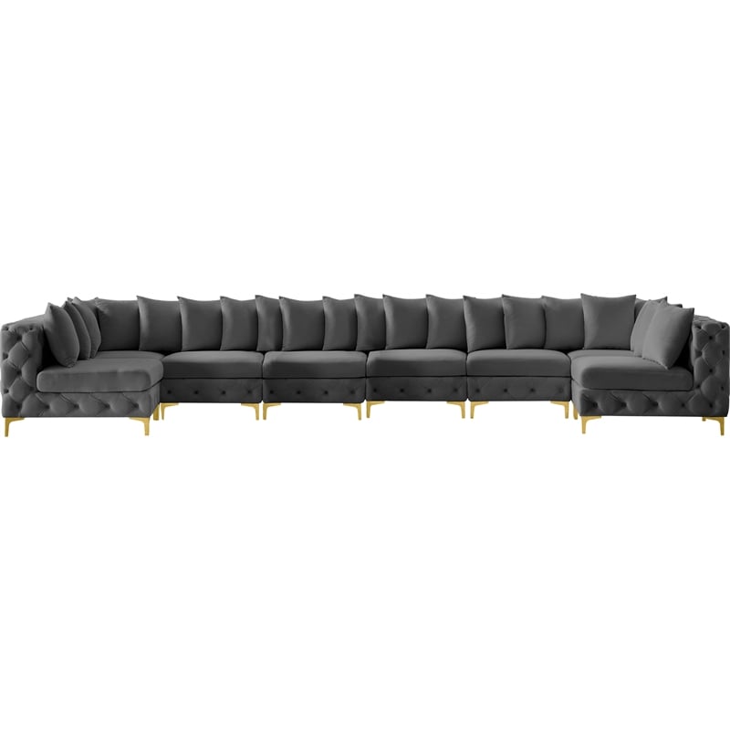 Meridian Furniture Tremblay Grey Velvet Modular Sectional