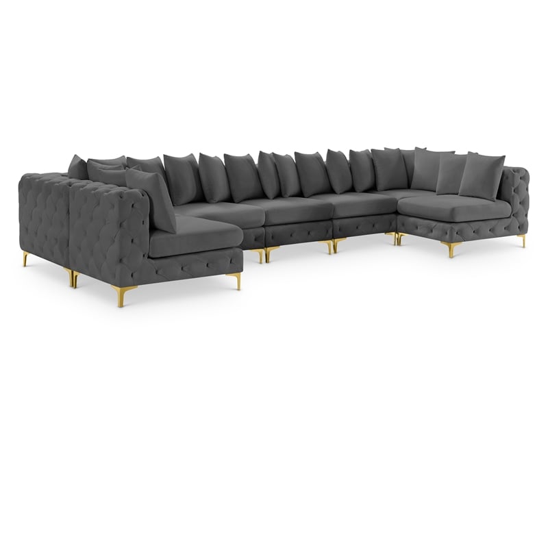 Meridian Furniture Tremblay Grey Velvet Modular Sectional