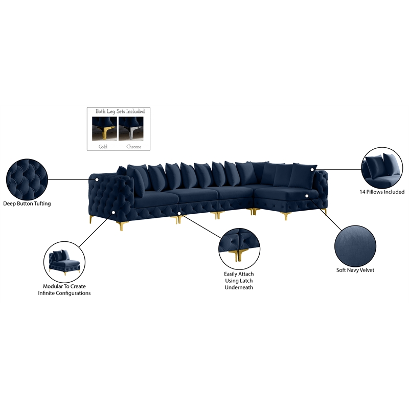 Meridian Furniture Tremblay Navy Velvet Modular Sectional