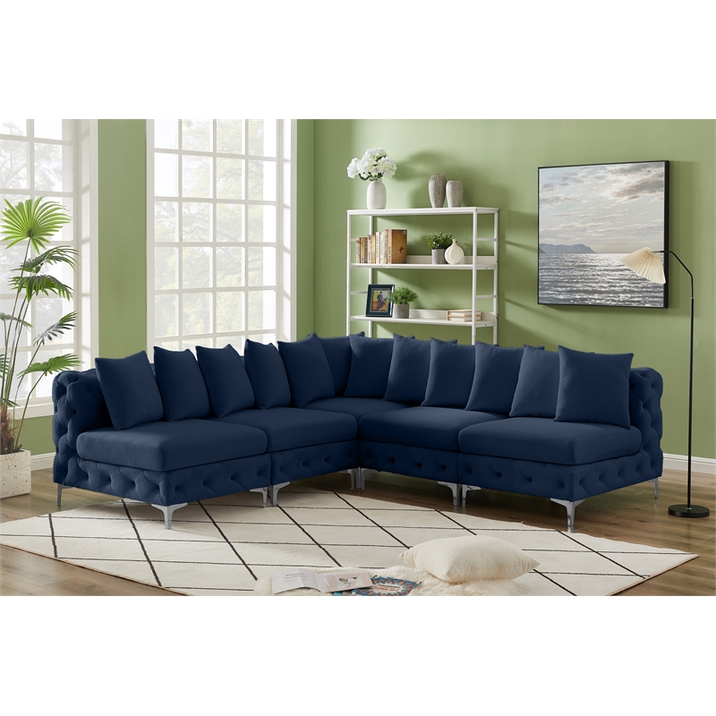 Meridian Furniture Tremblay Navy Velvet Modular Sectional