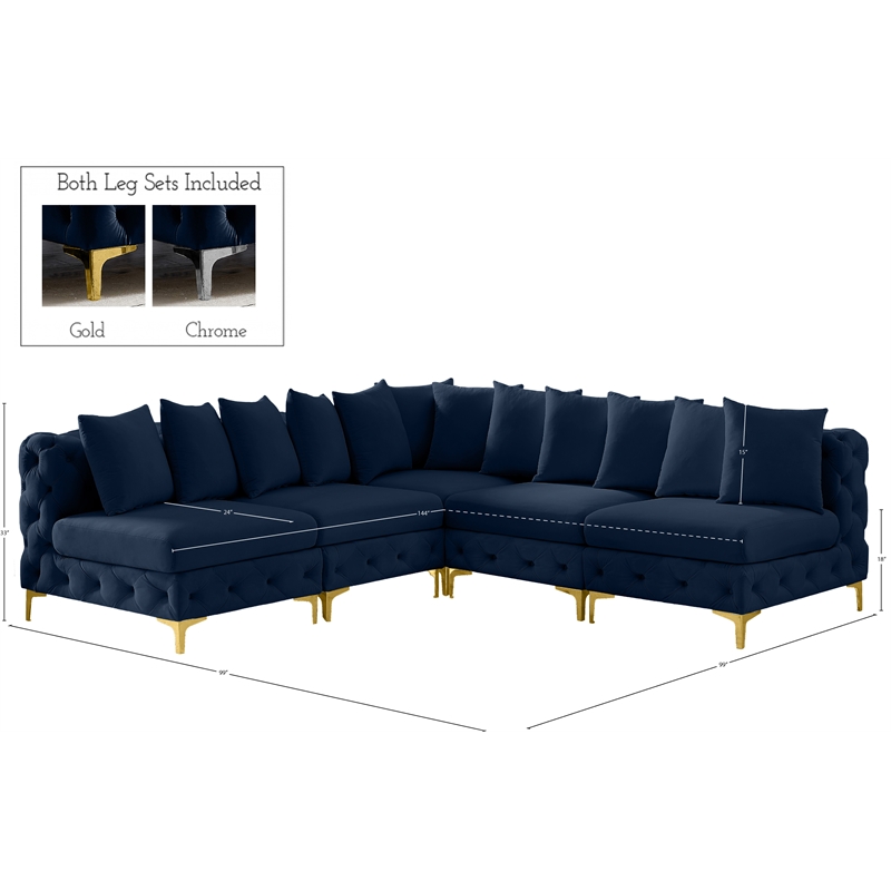 Meridian Furniture Tremblay Navy Velvet Modular Sectional