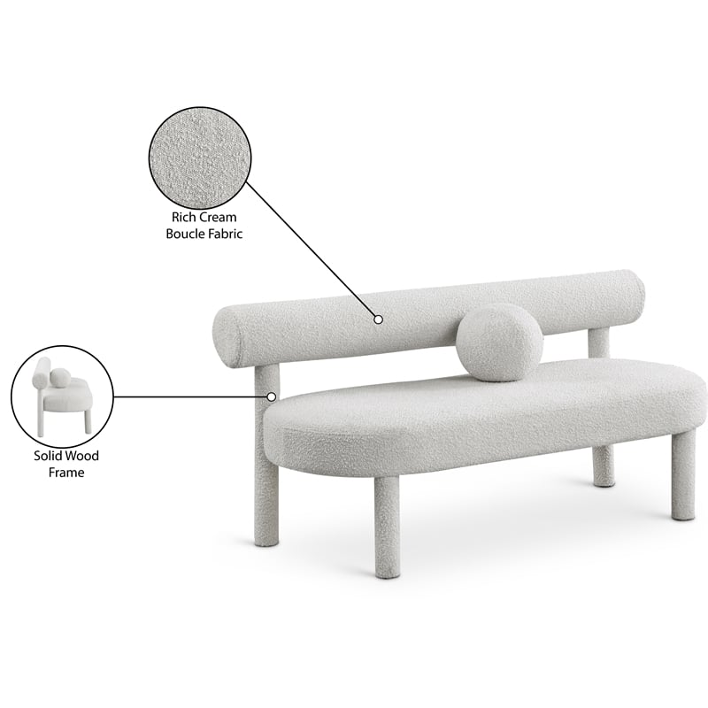 Meridian Furniture Parlor Cream Boucle Fabric Bench