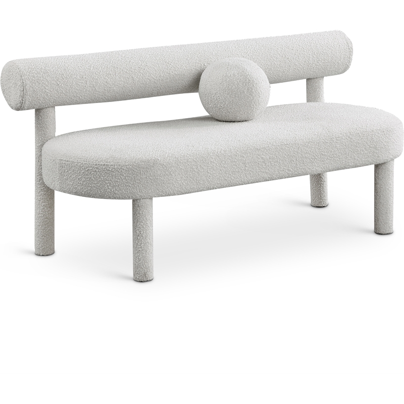 Meridian Furniture Parlor Cream Boucle Fabric Bench