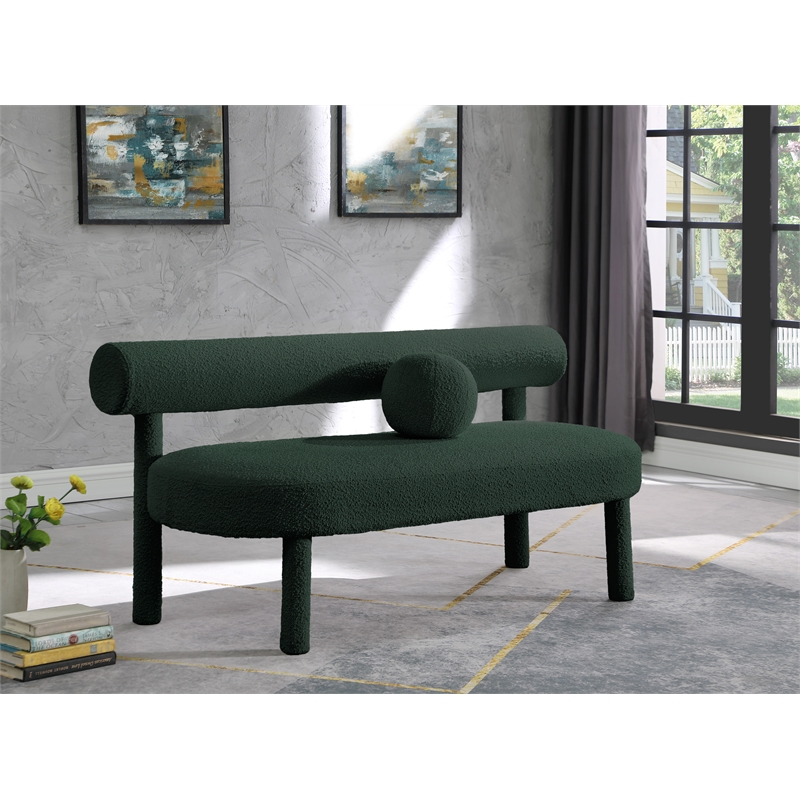 Meridian Furniture Parlor Green Boucle Fabric Bench