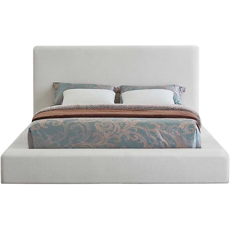 Meridian Furniture Devin Cream Linen Textured Fabric Queen Bed