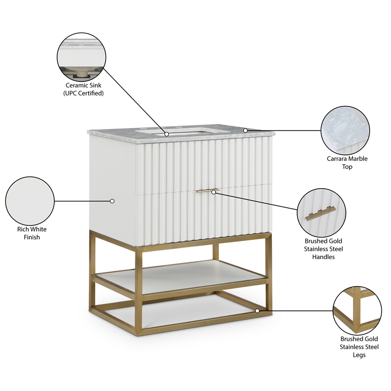 Meridian Furniture Monad White Bathroom Vanity