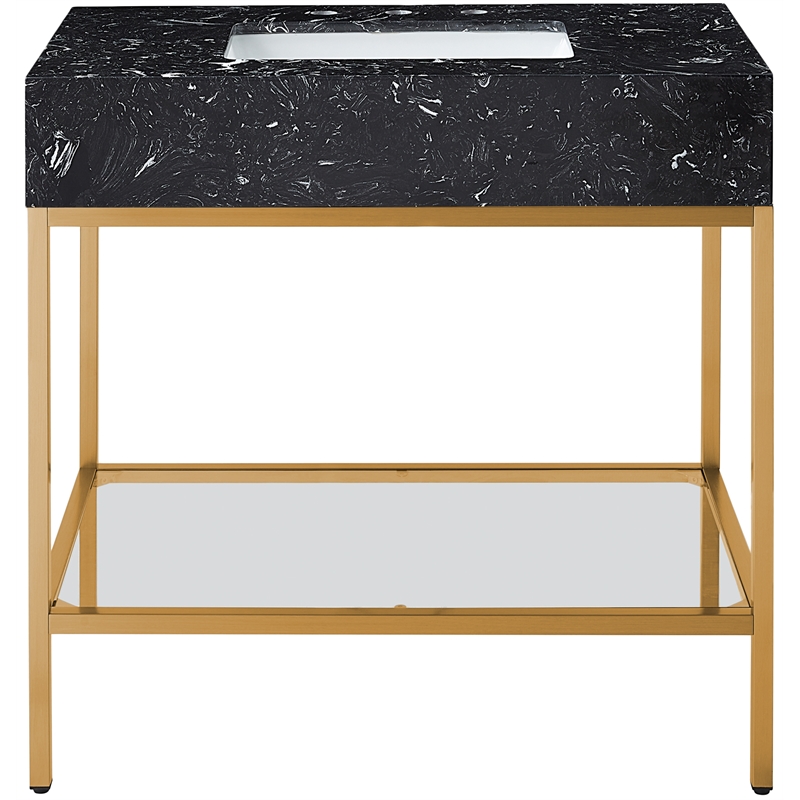 Meridian Furniture Marmo Black Engineered Stone Bathroom Vanity