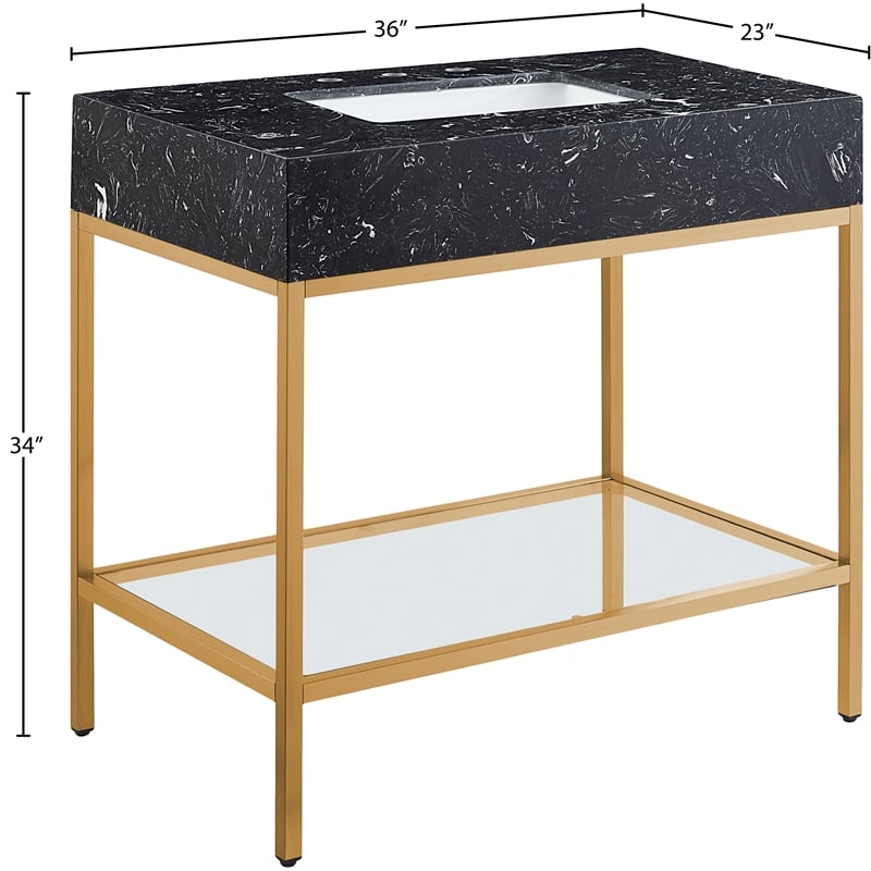 Meridian Furniture Marmo Black Engineered Stone Bathroom Vanity